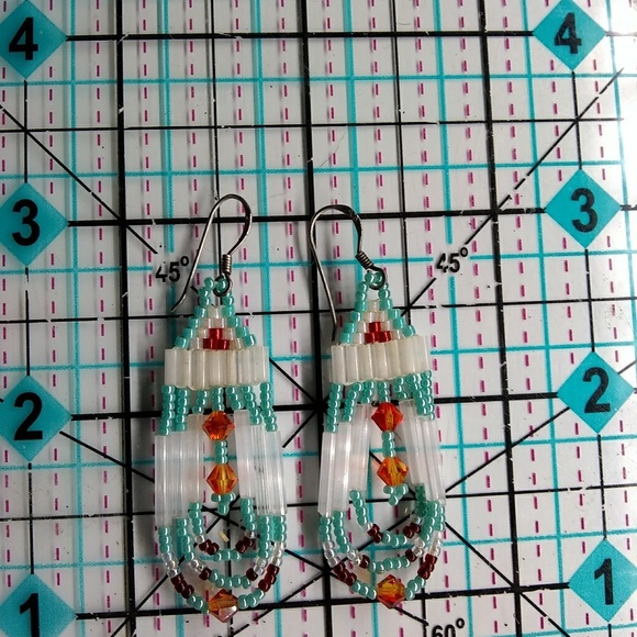 JRW Handmade Turquoise Swarovski Beaded Earrings - Picture 4 of 6